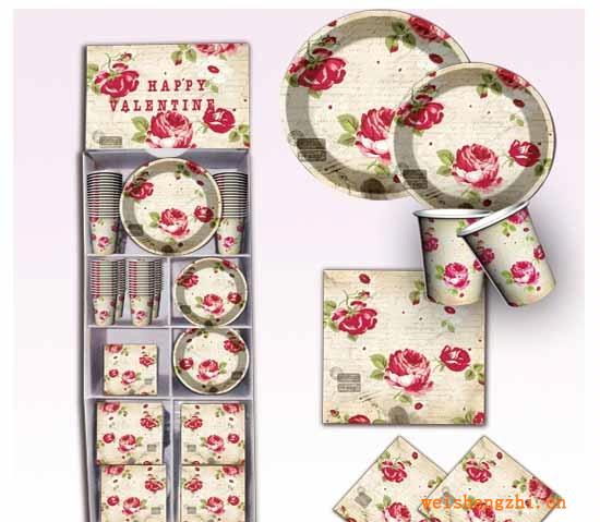 紙杯紙盤紙巾一次性餐具套裝一次性餐具展示盒派對產品