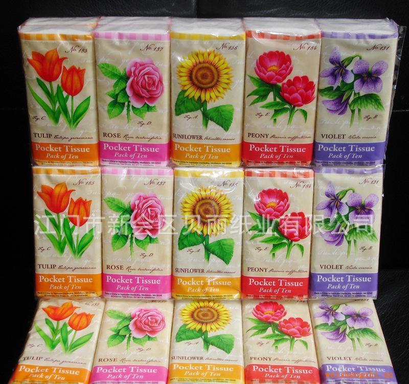 廠家批發(fā)供應鮮花系列標準型手帕紙，方巾紙，隨身包，紙巾